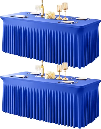 Vista 46 de Paquete de 1 manteles azul bebé para mesas rectangulares de 4 pies, cubiertas de mesa de spandex elástico de una pieza resistentes a las arrugas