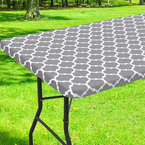 Vista 13 de Smiry Mantel cuadrado para mesa de pícnic, manteles de camping impermeables elásticos ajustables, protector de mantel de vinilo con respaldo de Gris