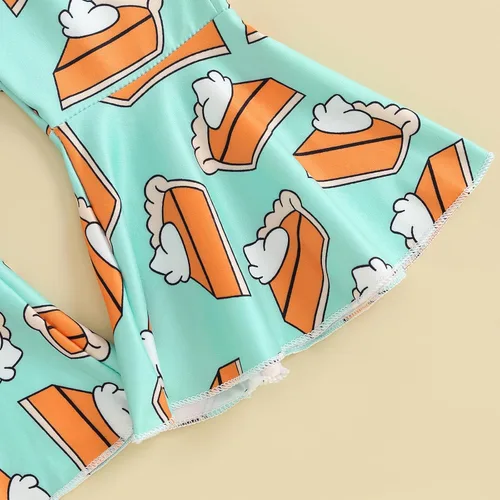 Vista 6 de DuAnyozu Traje de Halloween para bebé niña, camiseta de manga larga, camiseta con letras de calabaza, pantalones de campana, ropa de otoño + diadema