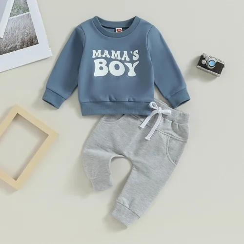 Vista 2 de Ropa de otoño e invierno para bebé niño pequeño, sudadera con cuello redondo y pantalones deportivos