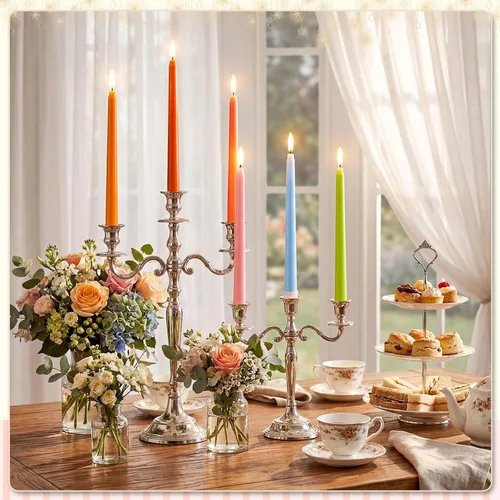 Vista 4 de Baquler 24 velas cónicas sin llama de flores silvestres de 11 pulgadas, funciona con pilas, velas LED de plástico con degradado parpadeante