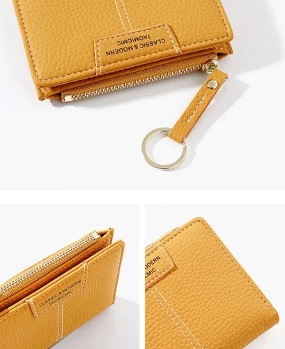 Vista 6 de Cartera pequeña para mujer, mini, plegable, delgada, tarjetero con cremallera y bolsillo para monedas, Y-azul