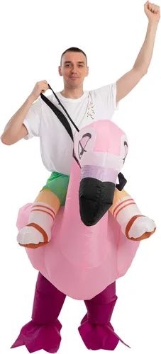 Vista 2 de Spooktacular Creations Inflatable Costume for Adult, Flamingo Air Blow Up Costume, Ride-on a Flamingo