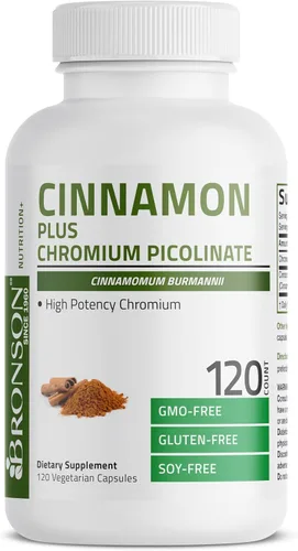 Vista 3 de Bronson Cinnamon Plus Suplemento de picolinato de cromo, cromo de alta potencia, sin OMG, 120 cápsulas vegetarianas