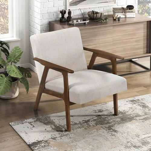 Vista 10 de Lexicon Silla decorativa moderna de mediados de siglo,Marco de madera Beige