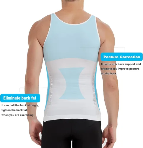 Vista 3 de KOCLES Camiseta de compresión atlética para hombre, adelgazante, moldeadora de cuerpo, camiseta sin mangas, abdominal, chaleco delgado