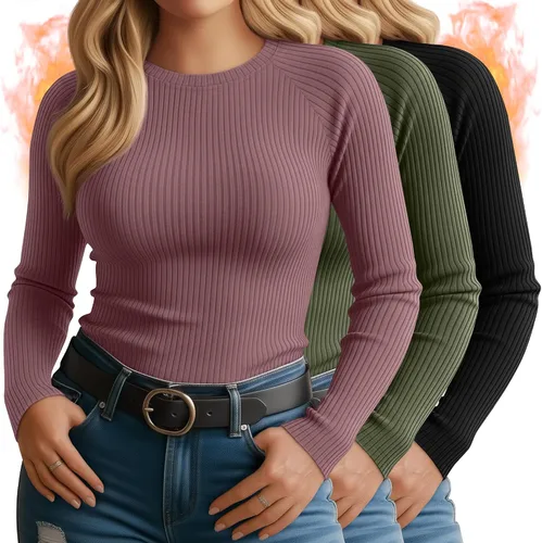 Vista 13 de Paquete de 3 camisas térmicas de manga larga acanaladas