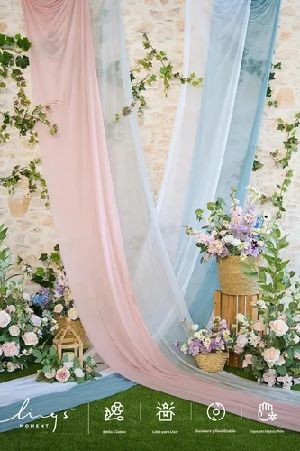 Vista 6 de Ling's moment 3 paneles de 20 pies de tela para cubrir arco de boda (azul y gris frío + blanco)