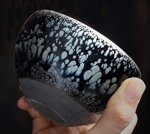 Vista 5 de JianZhan Tenmoku Taza de café de té Tazón de artesanía china, taza de colección de diseñador, ceremonia de estilo antiguo, hecha a mano (A)