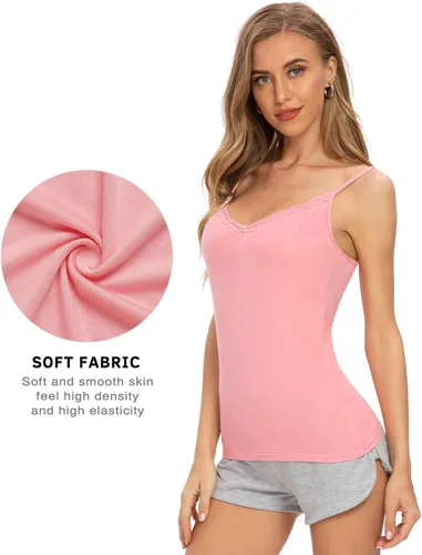 Vista 3 de Rosyline - Camiseta de tirantes con cuello en V para mujer, camisola de encaje ajustable, camiseta interior de tirantes de espagueti, tops