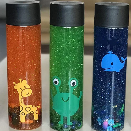 Vista 7 de 18 botellas sensoriales vacías a granel de 14 onzas, botellas de jugo de plástico con tapas, recipientes transparentes reutilizables para bebidas