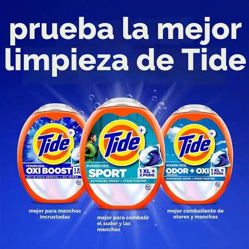 Vista 6 de Tide Power Pods - Cápsulas de detergente para ropa deportiva, 25 unidades, avanzado para sudor + combatiente de manchas