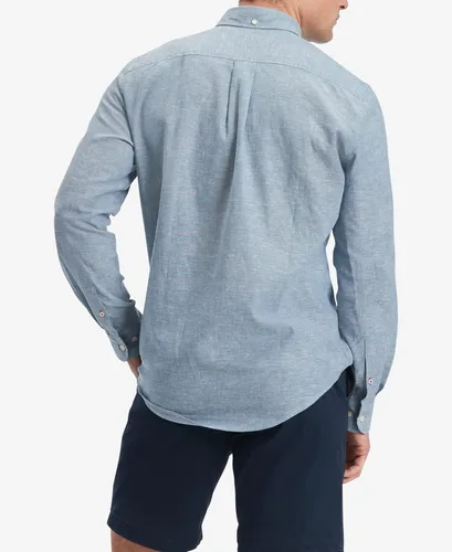Vista 2 de Tommy Hilfiger Camisa de mezcla de lino de manga larga para hombre, ajuste regular