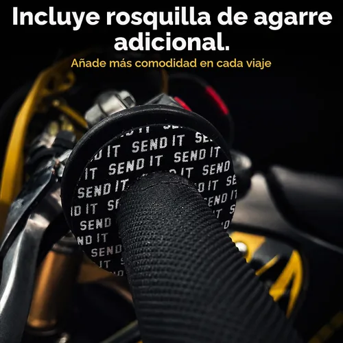 Vista 5 de SEND IT Almohadilla de Manillar con FREE GRIP DONUTS - Ajuste Universal para Motos de Cross y ATVs Barra Transversal (NEGRO, Redondo)