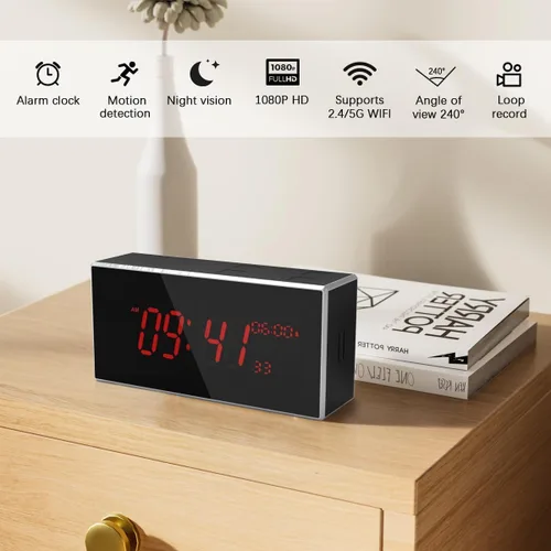 Vista 2 de Reloj de cámara Full HD 1080P inalámbrico con visión nocturna, cámara oculta con detección de movimiento, ultra gran angular de 160° 2.4/5Ghz