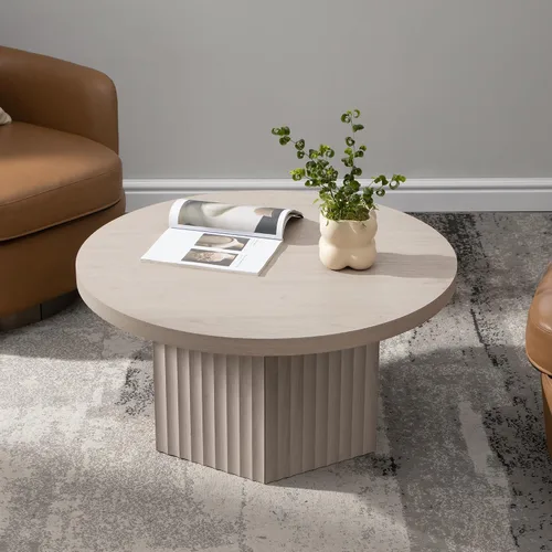 Vista 6 de SICOTAS Mesa de centro redonda para sala de estar, mesa de centro acanalada moderna de 32 pulgadas con almacenamiento, mesa de comedor de té