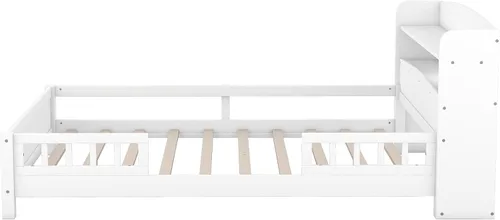 Vista 9 de Harper & Bright Designs Base de cama matrimonial con cabecera de almacenamiento y luz LED integrada, cama de plataforma de tamaño matrimonial