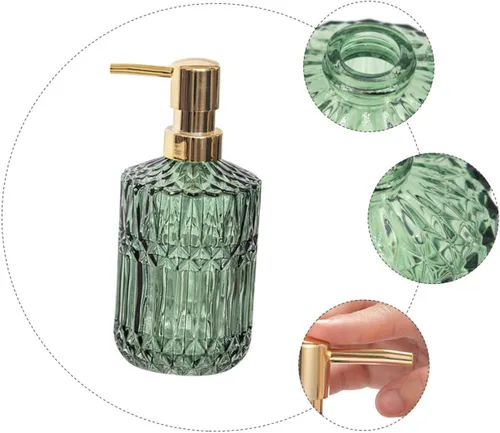 Vista 5 de Cabilock Botella con bomba de vidrio de 13.5 onzas, dispensador de jabón de baño de vidrio con bomba, botella de loción recargable, recipiente