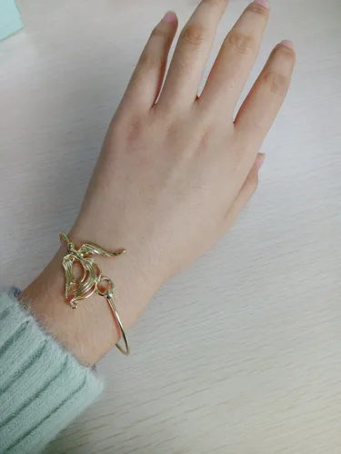 Vista 5 de manzhen Gold-tone Phoenix Bangle Buena Suerte pulsera pájaro pulsera estilo chino atar el nudo
