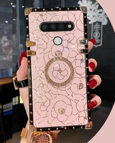 Vista 6 de Funda para LG Stylo 4 / Stylo 4 Plus 4+, a la moda, con purpurina dorada, funda de maletero de TPU suave con anillo para el dedo, soporte