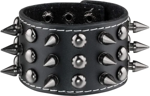 Vista 2 de MILAKOO 2 pulseras negras para cinturón, cuerda de cuero, pulsera punk rock negra de 6 a 8 pulgadas