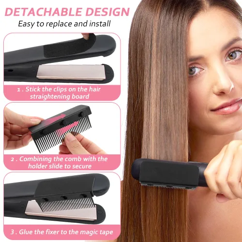 Vista 4 de 2 juegos mejorados para alisar el cabello para plancha plana, herramienta de peinado compacta profesional (negro)