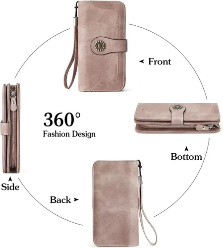 Vista 3 de BOSTANTEN Cartera de cuero genuino para mujer, de gran capacidad, cartera de mano con bloqueo RFID