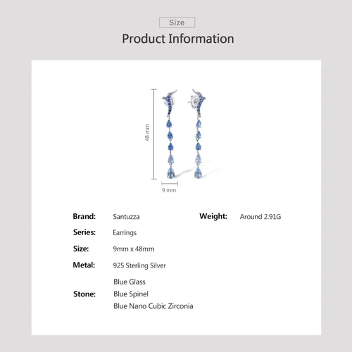 Vista 4 de Santuzza Aretes lineales de plata de ley 925 con circonita cúbica de cristal para mujer