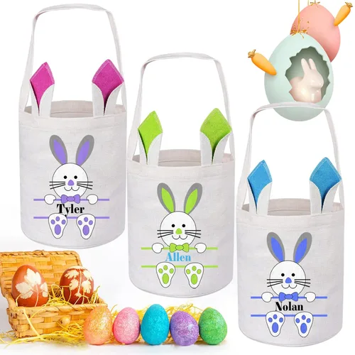 Vista 10 de Paquete de 2 cestas de Pascua personalizadas para niños y niñas, regalos de Pascua personalizados de Touber, cesta de Pascua para conejito