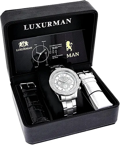 Vista 4 de LUXURMAN Reloj de diamante chapado en oro blanco 2 ctw de diamantes, Reloj de cuarzo