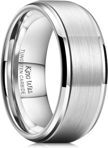 Vista 16 de King Will Anillo de Boda Clásico de Tungsteno para Hombre, Anillos de 6/7/8/9/10mm de Ancho, Acabado Pulido, Borde de Escalón Mate, Ajuste Cómodo