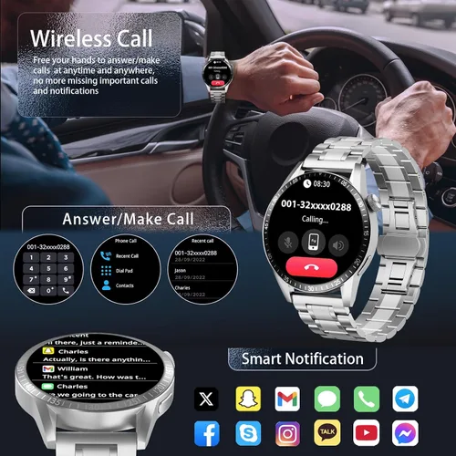 Vista 2 de Reloj inteligente para hombre con respuesta/hacer llamadas, 1.39 pulgadas HD siempre pantalla reloj de seguimiento de fitness con 190 modos