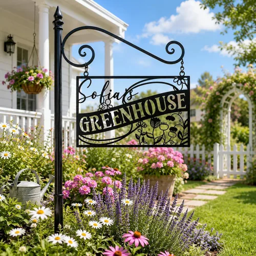 Vista 8 de Letrero de jardín personalizado con estaca, letrero de metal personalizado con nombre de jardín para exteriores, decoración de patio de flores