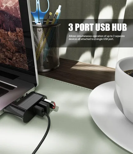 Vista 5 de BERLAT - Divisor de puerto USB, 3 puertos USB 2.0, divisor expansor [90°/180° grados giratorio] para laptop, Xbox, Wii, PS3, PC, MAC, Mac Book