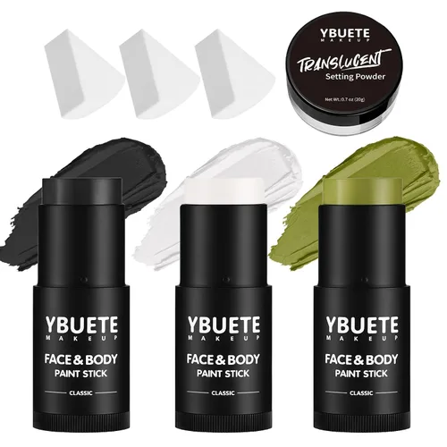Vista 13 de YBUETE Blanco Negro Cara Cuerpo Pintura Palo Set para Halloween Cosplay SFX