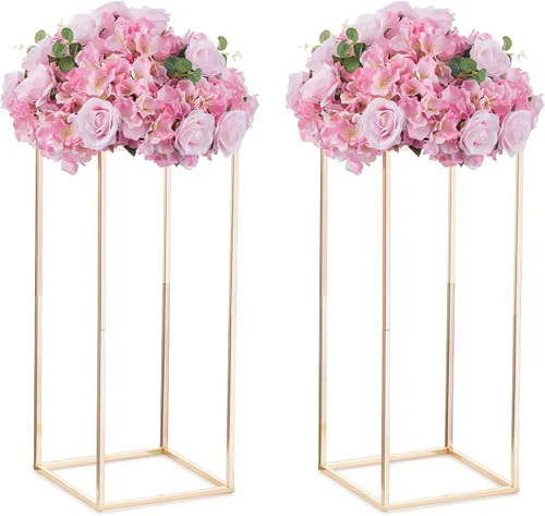 Vista 11 de NUPTIO Jarrón rectangular de metal dorado, 2 piezas de 15.75 pulgadas de alto, elegante centro de mesa floral para boda, casa nueva, día