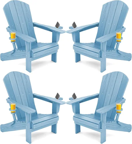 Vista 30 de SERWALL Silla Adirondack plegable, Silla Adirondack HDPE con textura de madera - gris