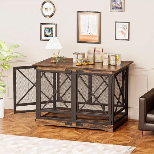 Vista 4 de COZPAW Mueble de jaula grande para perros - Jaula de interior de 48 pulgadas de alta resistencia para raza extragrande con puertas dobles, jaula