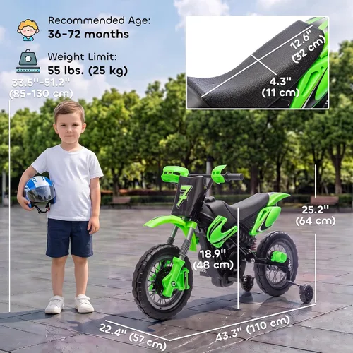 Vista 8 de Qaba Motocicleta eléctrica de 12 V para niños de 3 a 6 años, color verde