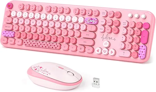 Vista 12 de Dilter Combo de teclado y mouse inalámbricos, teclado retro con teclas redondas, ergonómico de tamaño completo, ideal para PC con Windows, hogar