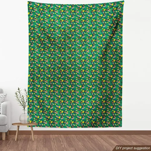 Vista 4 de Ambesonne Tela tropical de The Yard, impresión continua de aves exóticas crestadas Monstera sandía piña, tela decorativa para tapicería y detalles