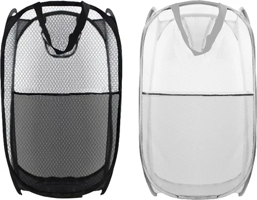Vista 12 de Cesto de Ropa Plegable Pop Up, Cesta de Ropa de Malla Plegable Extra Grande, 28" x 16" x 16" (Negro)