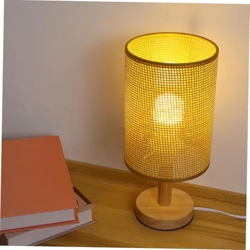Vista 5 de Pantalla de lámpara tejida de ratán para lámparas de mesa, diseño de tambor rústico, cubierta de luz única para sala de estar, dormitorio