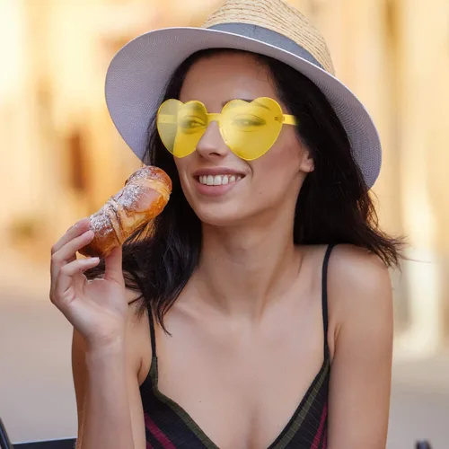 Vista 5 de Maxdot 3 lentes de sol con forma de corazón, sin montura y corazón, transparentes para San Valentín, día de San Patricio, fiesta de verano