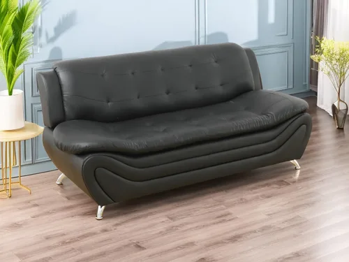 Vista 14 de Sofás de cuero para sala de estar, juego de sofá para dormitorio, apartamento, juegos de muebles de sala (a-cuero negro, sofá+sofá biplaza+silla)