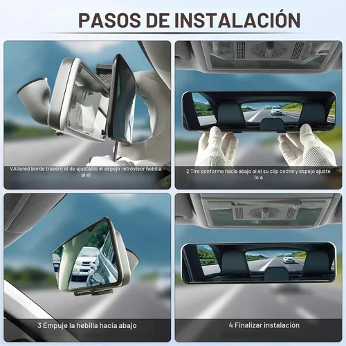 Vista 6 de Espejo retrovisor antirreflejo, universal de 11,3 pulgadas (287 mm), espejo retrovisor panorámico gran angular convexo, clip en el original