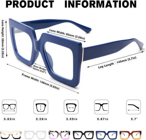 Vista 10 de Pro Acme Gafas de bloqueo de luz azul, marcos cuadrados grandes, anteojos falsos para mujer