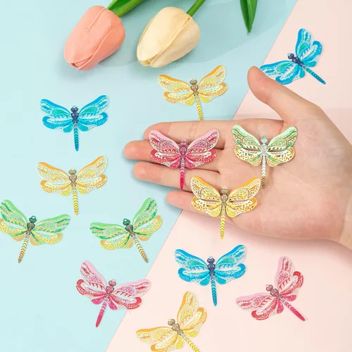Vista 4 de Ahueca hacia fuera libélula filigrana encantos colgantes de insectos multicolor para pendientes DIY joyas colgantes decoraciones embalaje Libélula