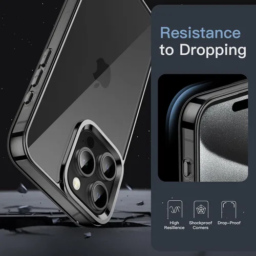 Vista 5 de JETech - Funda para iPhone 15 Pro de 6.1 pulgadas, cubierta a prueba de golpes sin amarillamiento, parte trasera transparente antiarañazos (negro)