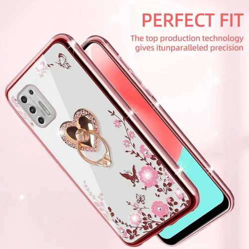 Vista 6 de Funda para Moto g Stylus 2021, Motorola g Stylus 4G 2021 para mujer, con purpurina, cristal, mariposa, corazón, floral, TPU de lujo, bonita funda